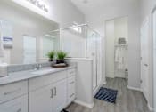 Thumbnail 8 of 15 - A bathroom with a sink, mirror, and a plant on the counter. at Vistoria At Country Place Apartments, Tolleson, AZ, 85353