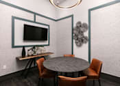 Thumbnail 40 of 51 - A modern dining room with a round table and chairs at Enclave at 3230 Apartments, South Daytona, FL, 32119