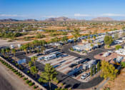 Thumbnail 25 of 26 - an aerial view of a rv park with mountains in the background