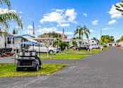Thumbnail 3 of 12 - A golf cart is parked on the side of a street.