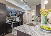 Thumbnail 2 of 25 - Kitchen Counter with Sink and Cabinetry with Decor  at Legacy Brooks, San Antonio