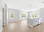 Thumbnail 66 of 87 - A kitchen with a white cabinet and a window with blinds.
