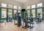 Thumbnail 11 of 28 - A gym with a variety of equipment including treadmills, weights, and exercise machines.