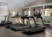 Thumbnail 23 of 85 - Three treadmills are lined up in a row in a gym.