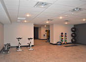 Thumbnail 21 of 39 - A gym with exercise equipment and a mirror.