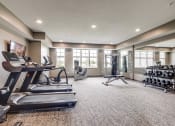 Thumbnail 18 of 26 - a gym with treadmills and other exercise equipment in a room with windows