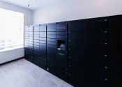 Thumbnail 21 of 29 - a large set of black lockers in a room