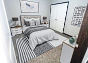 Thumbnail 12 of 36 - A bedroom with a bed, nightstands, and a dresser.