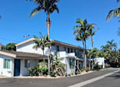 Thumbnail 2 of 16 - A row of houses with palm trees in front.