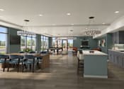 Thumbnail 14 of 15 - A modern kitchen with a dining table and chairs.
