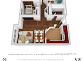 Thumbnail 22 of 26 - A floor plan of a 2 bedroom apartment with one bathroom.