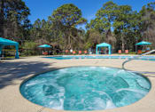Thumbnail 5 of 23 - A hot tub in the middle of a pool surrounded by trees.