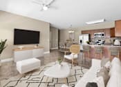 Thumbnail 3 of 39 - A living room with a white couch and a black television. at The Lory of Greenway Village Apartments, Ky