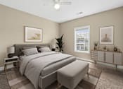 Thumbnail 5 of 39 - Bedroom with neutral decor and modern furnishings at The Lory of Greenway Village Apartments, Kentucky