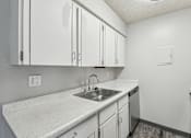 Thumbnail 22 of 45 - A kitchen with white cabinets and a granite countertop at Spyglass Creek, Denver, 80224