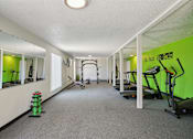 Thumbnail 25 of 38 - A gym with a green wall and a sign that says "No Pain, No Gain".