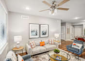 Thumbnail 13 of 86 - a living room with a couch and a ceiling fan at Edge75, Naples, Florida 34104