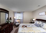 Thumbnail 5 of 13 - large bedroom with wide window, lamp, dresser, and bed