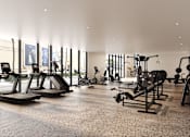 Thumbnail 27 of 27 - A gym with a variety of equipment including treadmills, weights, and exercise machines.at WM by CLG, California  