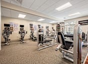 Thumbnail 20 of 59 - A gym with a variety of equipment including treadmills, weights, and exercise machines.