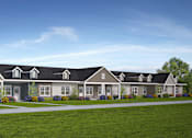 Thumbnail 27 of 28 - A row of houses with grey roofs and white walls at Montage at Hawk Ridge Apartments, Lake St. Louis, 63367