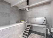 Thumbnail 39 of 46 - A stainless steel sink in a modern kitchen with a concrete wall.