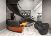 Thumbnail 16 of 42 - a lobby with chairs and a table and a spiral staircase at Clayton On The Park, Clayton, 63105