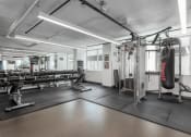 Thumbnail 28 of 42 - fitness center with punching bag and free weights at Clayton On The Park, Clayton, MO
