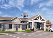 Thumbnail 25 of 28 - A rendering of a building with a parking lot in front at Montage at Hawk Ridge Apartments, Lake St. Louis, MO 63367