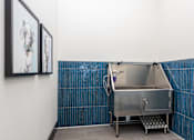 Thumbnail 24 of 28 - A stainless steel food container with a handle and a door is on a trolley in a room with blue tiles, at Montage at Hawk Ridge Apartments, Lake St. Louis, MO, 63367