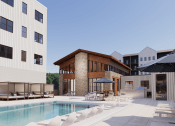 Thumbnail 7 of 22 - a pool with white chairs in front of a building at Timber Club, Missouri, 63304