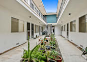 Thumbnail 2 of 3 - A long white building with a balcony and plants on the ground.