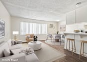 Thumbnail 1 of 19 - A large living room with a bar and dining.
