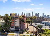 Thumbnail 5 of 29 - A cityscape with buildings and palm trees in the foreground.