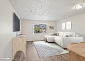 Thumbnail 5 of 17 - A large living room with a wall AC unit and a window