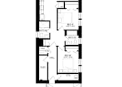 Thumbnail 10 of 13 - A floor plan of a basement with a kitchen, two bathrooms, two bedrooms, a utility area, and a laundry room.
