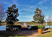 Thumbnail 20 of 44 - A park with a bench, a tree and a lake.
