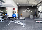 Thumbnail 22 of 31 - A gym with a variety of equipment including treadmills, weights, and exercise balls.