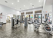Thumbnail 60 of 71 - A gym with a variety of equipment including treadmills, weights, and exercise machines.
