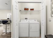 Thumbnail 31 of 71 - A small laundry room with a washer and dryer.