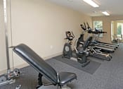 Thumbnail 18 of 32 - A gym with a row of treadmills and a row of stationary bikes at Arbours at Tumblin Creek ~ Active 55+ Adult Community, Gainesville, Florida