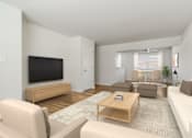Thumbnail 8 of 27 - A living room with a white couch, a wooden coffee table, and a flat-screen TV. at Chatham Hill, New Jersey, 07928