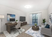 Thumbnail 27 of 52 - a living room with a couch and a desk with a tv at Riverchase Landing, Hoover, AL, 35244