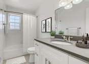 Thumbnail 19 of 27 - A bathroom with a white toilet, sink, and a mirror. at Chatham Hill, New Jersey, 07928