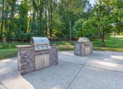 Thumbnail 47 of 51 - two barbecue pits in a park with trees at Copper and Quarry Village, Pikesville