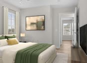 Thumbnail 4 of 26 - A bedroom with a large bed and a painting on the wall at Grand at Pearl Apartments, Pearl, MS 39208