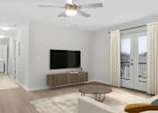 Thumbnail 1 of 26 - A modern living room with a flat screen TV and a brown sofa at Grand at Pearl Apartments, Mississippi, 39208