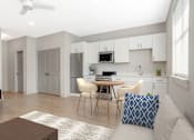 Thumbnail 3 of 29 - A modern kitchen with a dining table and chairs. at Midtown Row, Montgomery, AL, 36106