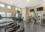 Thumbnail 7 of 21 - A gym with treadmills, exercise bikes, and other equipment.