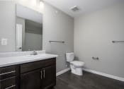 Thumbnail 16 of 22 - a bathroom with a toilet and a sink and a mirror